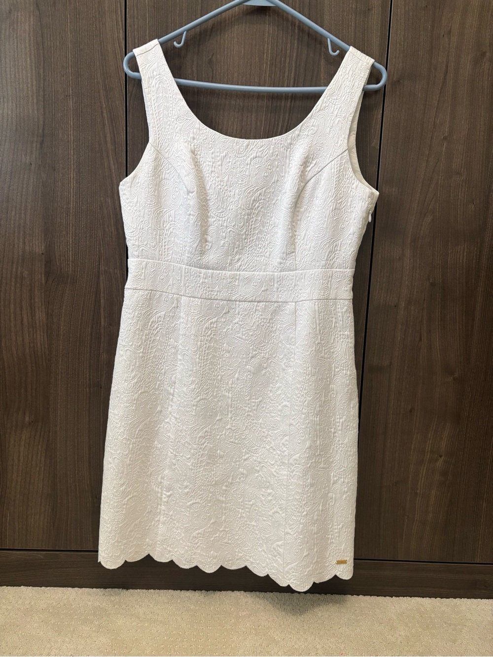 Tommy Hilfiger Ivory White Jacquard Paisley Sleeveless Scallop-Hem Mini Dress